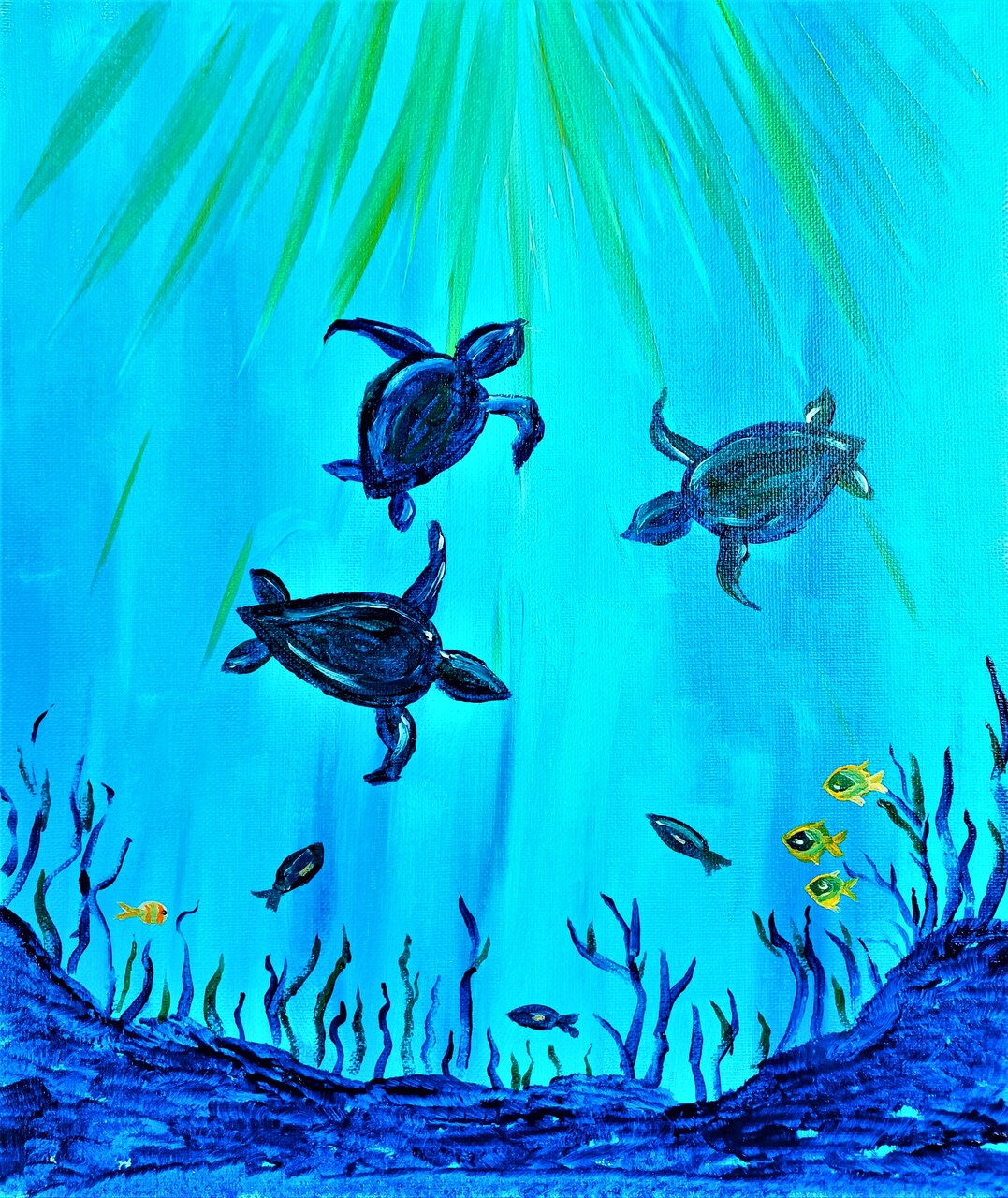 Turtle Playdate Acrylic Painting Kit & Video Lesson, DIY Canvas Art, Art Gift Set, Beginner Painting, Paint At Home